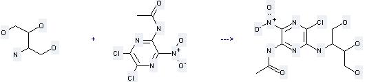 N-{5-Chloro-3-nitro-6-[(1,3,4-trihydroxybutyl)amino]pyrazinyl}acetamide can be obtained by 2-amino-1,3,4-butanetriol and N-(5,6-dichloro-3-nitropyrazinyl)acetamide. 